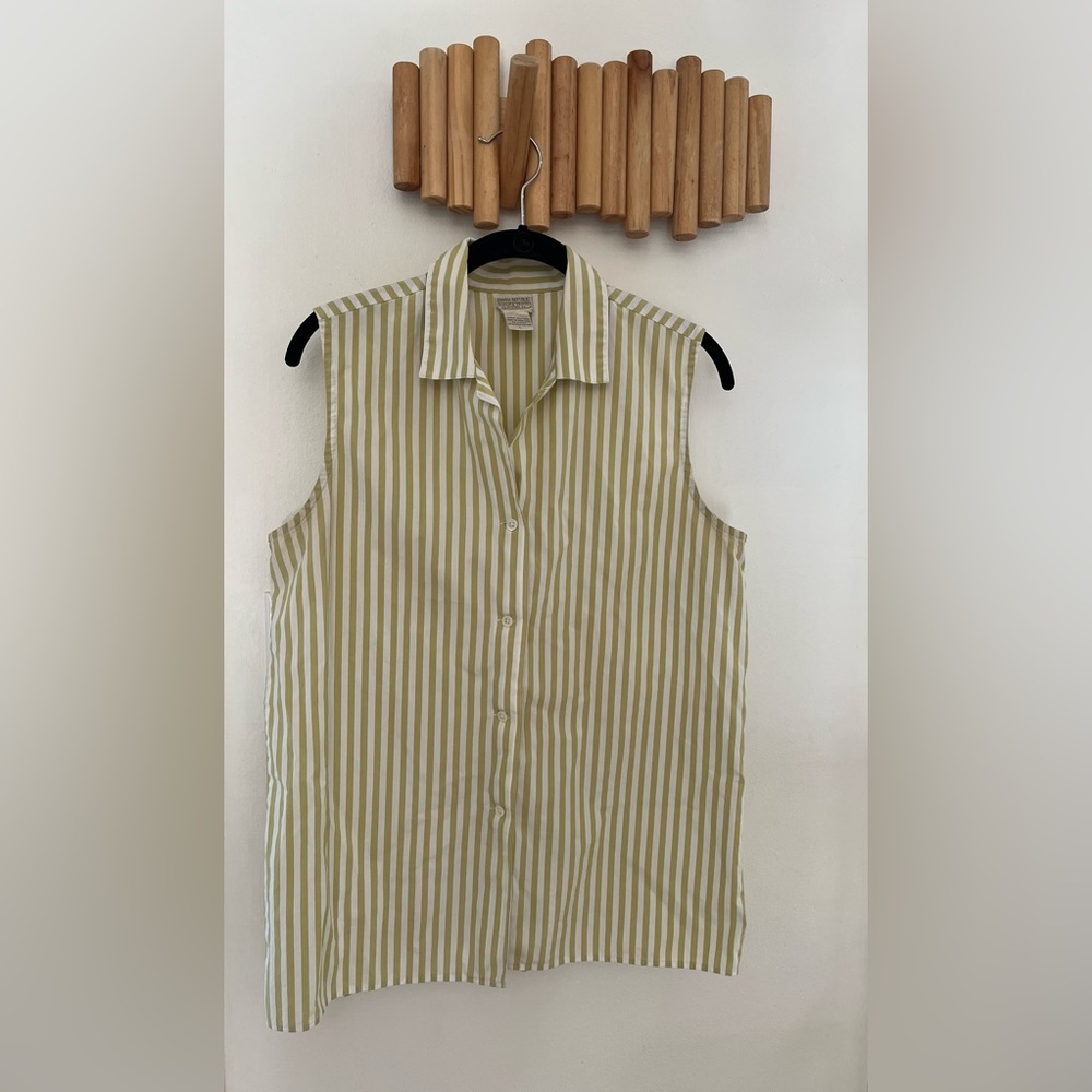 100% Cotton Vintage Sleeveless Banana Republic Green/White Striped Sz L